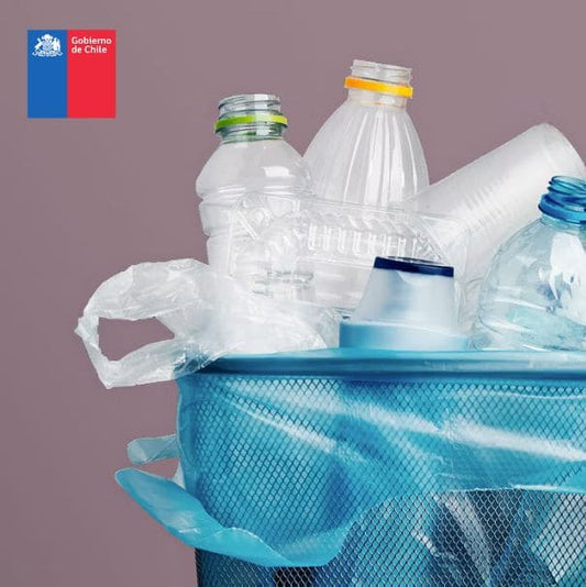 Ley no mas plastico - Basurero con botellas plasticas